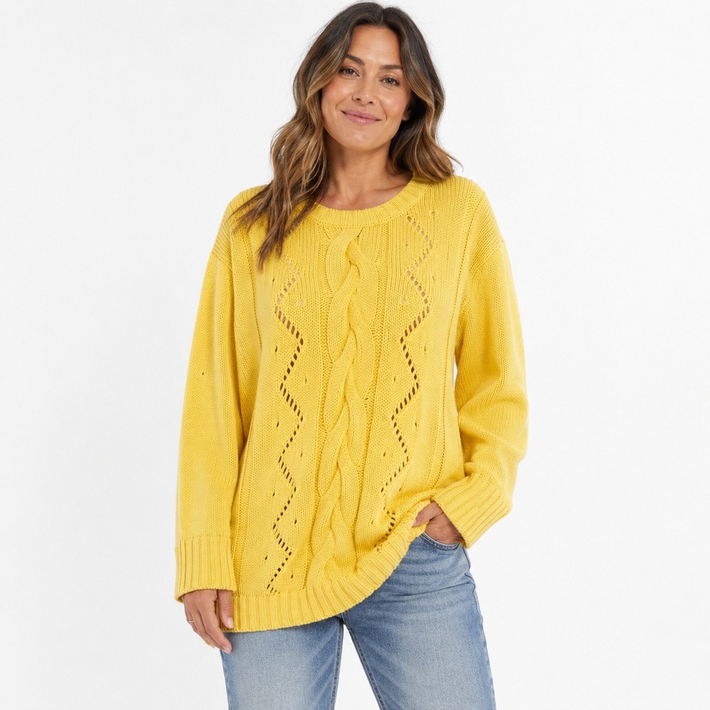 Talbots Yellow Cable Knit Pointelle Sweater Womens XL petite Coastal Cottagecore